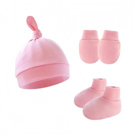 Hybursky Newborn Baby Hat and Socks Gloves 3 Pack Cotton Baby Hospital Hats Head Accessories for Infant Boys Girls Beanie Unisex 0-6 Months(Pink)