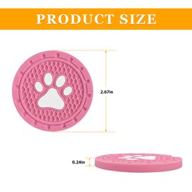Osilly Car Cup Holder Coaster, 4 Pack PVC Paw Print Anti Slip Insert Coasters, 2.75 Inch Universal Cute Dog Paw Auto Drink Mat, Car Interior Accessories Decor for SUV, Truck, RV and More (Pink)