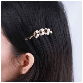 Inilbran Vintage Pearl Leaf Hair Clips Gold Pearl Wedding Hair Clip French Olive Leaf Pearl Hairpin Clip Pearl Leaf Hair Pins Decorative Headwear Pearl Head Clip Accessories