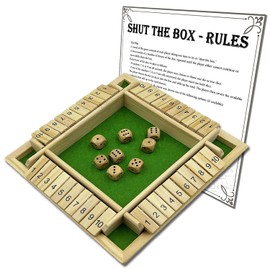8 Dice Shut The Box Game – 4 Players Wooden Tabletop Dice Game, Classic Dice Board Toy