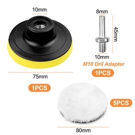 Newpop 7 Pieces Polishing Attachment Cordless Screwdriver Set, 80 mm Polishing Disc Drill Polishing Pad, Polishing Attachment Drill Car, Wool Polishing Plate with M10 Drill Adapter for Car Polishing