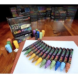 ArtShip Design 12 Earth Tone Chalk Markers Double Pack of Both Fine and Reversible Medium Ti...