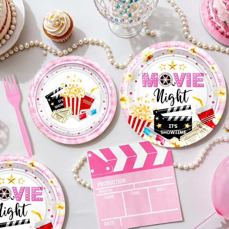 Pink Movie Night Party Decorations Tableware Set Serve 24