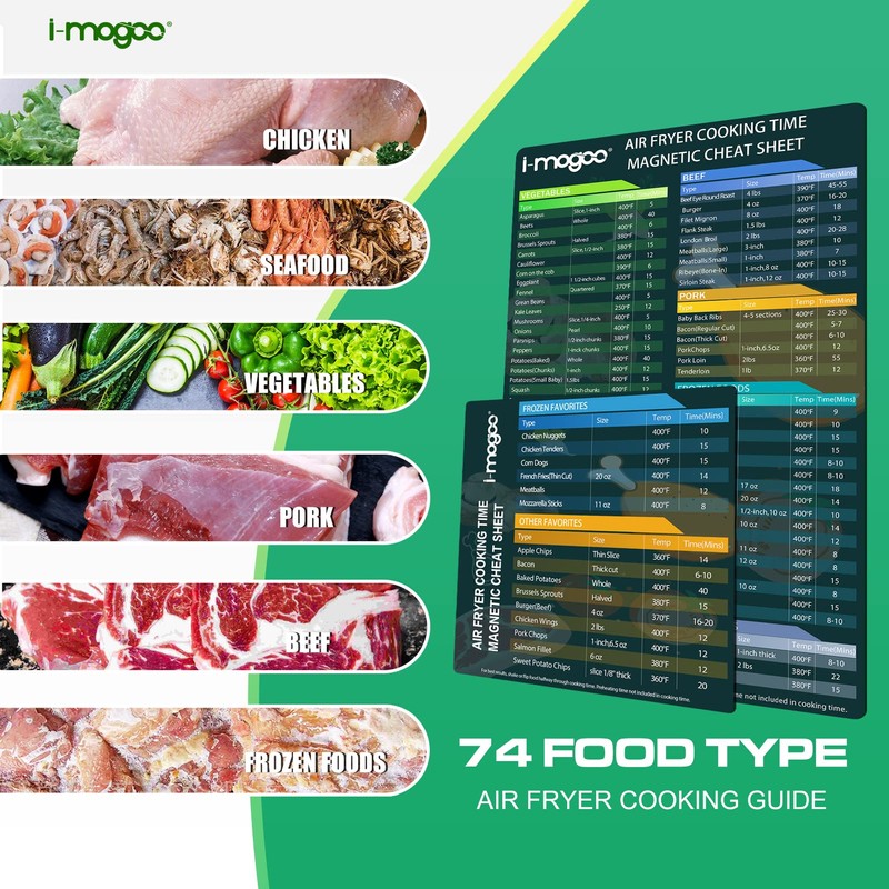 Air Fryer Magnetic Cheat Sheet Set, Cook Times Chart Air