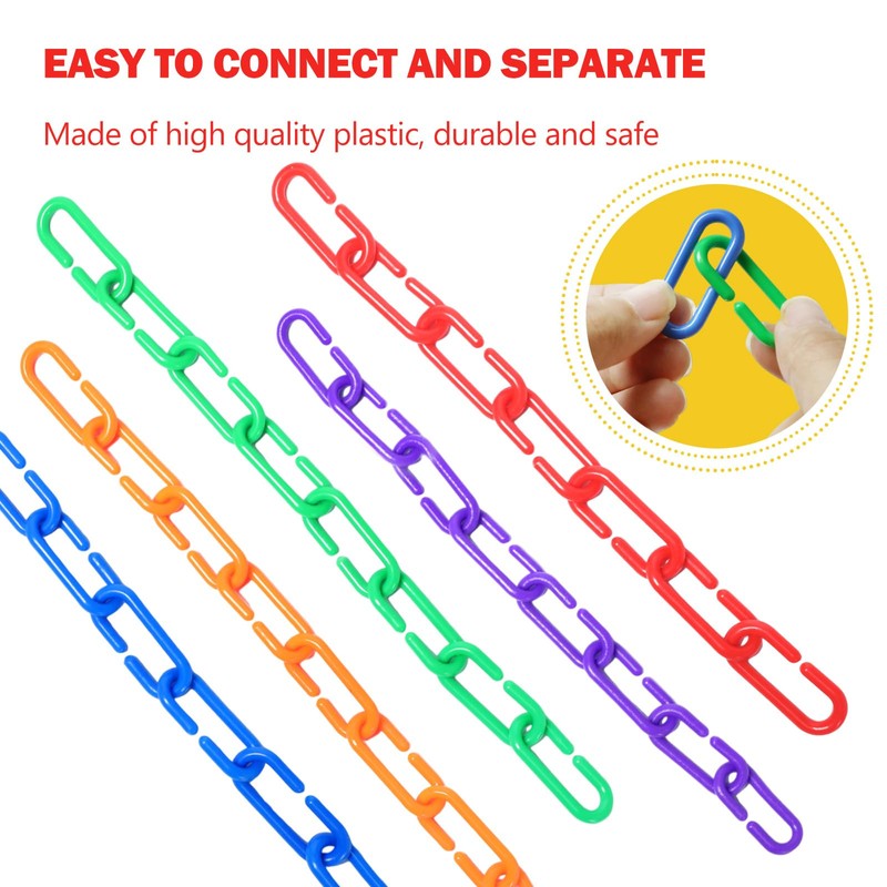 200PCS Plastic Chain Links, Colorful Rainbow DIY C-Clips Chains Hooks