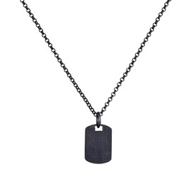 Kuzzoi Men's Necklace with Military Plate (15 mm) Oxidised 925 Sterling Silver, Chain with Plaque Pendant for Men, Dog Tag Men's Chain, Length 50 cm, Sterling Silver