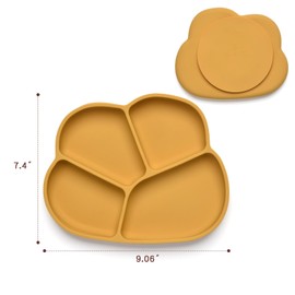 Imagination Junction Bear paw-shaped silicone dinner plate, divided plate, 100% food-grade silicone material, suction cup on the bottom, microwave and dishwasher safe, yellow (yellow)