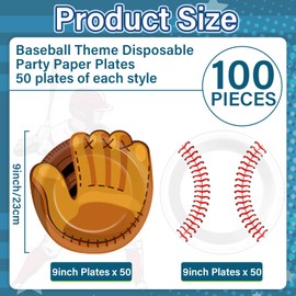 Justforjoyful 100Pcs Baseball Plates Baseball Party Supplies 9inch Sports Themed Birthday Party Plates Disposable Baseball Dinner Dessert Paper Plates for Baseball Birthday Gamed Day Party Decorations