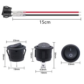 Samcos Switch Power Rocker Switch with 5.9 inch (15 cm) Wire, 5 Pieces, Mini Round, Disconnect Switch, 2 Pin On/Off Button, 2 Position Boat, AC 6A, 250V, 10A, 125V, KCD1, Off-Boat Rocker Switch, For Automobiles, Motorcycles, Boats, Cars, Small Appliances