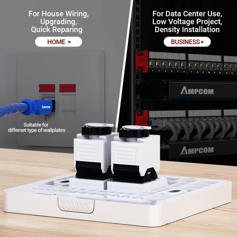 AMPCOM CAT6 RJ45 Keystone Jack - Reusable UTP Ethernet Wall