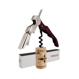 VINAK Professional waiter's Corkscrew ECO in Stainless Steel with Bottle Opener, Double Articulated Support, foil Cutter and Teflon-Coated Spiral.