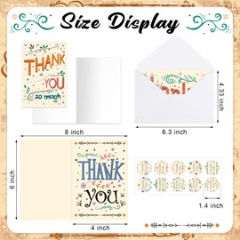 Motiskyy 50 Set Retro Thank You Cards with Envelopes and Stickers, Appreciation Greeting Blank Note Cards for Teacher Baby Shower Bridal Party