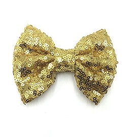 PrettyBoutique 4 Inches Girls Sequin Glitter Sparkle Hair Bow Clip Accessories (Gold)