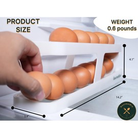 GourmetEra, Egg Holder Dispenser for Refrigerator, Space-Saving, Rolling Eggs, Organizer and Storage. (1Row-2Pcs), White