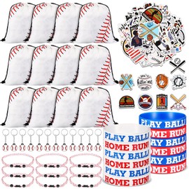 LEIFIDE 148 Pcs Baseball Party Favors Baseball Team Gifts Include Drawstring Bag, Silicone Wristbands, Keychain, Braided Rope Necklaces and Stickers Birthday Gifts for Kids Baseball Players Lover
