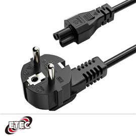ETEC Power Cable 3 Pin, 2.0 m, Plug Protective Contact Power Plug to C5 Female, Power Supply Power Cable for PC Monitor Printer, Black