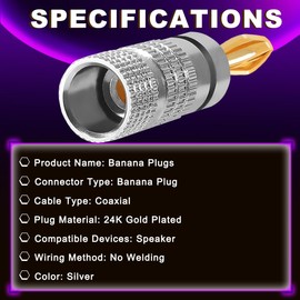 MKBKLLJY 8PCS Banana Plugs Audio Jack Connector Closed Screw 24K Gold Plated Speaker Plug Connectors with Mini Slotted Screwdriver Cable Ties, for Speaker Wire Home Theater Audio Receiver Amplifiers