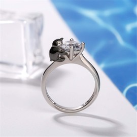 Jeulia "Keep Your Cool Penguin Round Cut Sterling Silver Ring Fashion Anniversary Promise Engagement Wedding Ring Set for Her with Gift Jewelry Box (6)