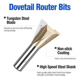 HUHAO Dovetail Router Bit 1/2" Shank 1-1/4" Dia Carbide Half-Blind & Through Dovetail Joint Joinery Bit for Drawer Cabinet Box Joints Making Woodworking