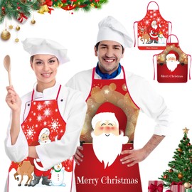 YISKY Christmas Kitchen Apron, Pack of 2 Christmas Aprons, Cooking Apron, Kitchen Apron, Red Christmas Apron, Funny Christmas Apron, Cartoon Christmas Apron, Gift for Christmas, A4