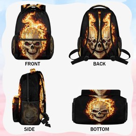 Funny Fire Gothic Skull Backpack for Girls Boys Kids 16inch Laptop Backpacks Lightweight Waterproof School Bookbag Travel Daypack Computer College Bag Gym Rucksack for Work School Women Men
