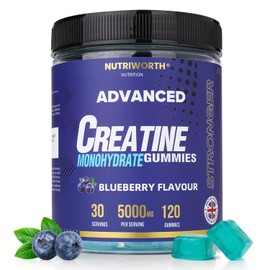 Creatine Gummies 5000mg | Lab Tested | Creatine Monohydrate | Full Month Supply | UK Formulated Vegan & Sugar Free | Pre/Post Workout Gym Supplement for Men & Women | 120 Counts - Blueberry