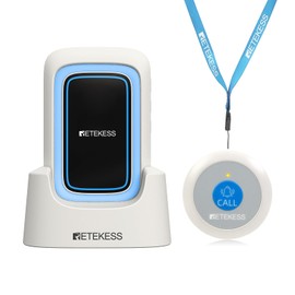 Retekess TH109 Caregiver Pager, Nurse Call Button, Low Battery Reminder, Adjustable Volume, 1 Host and Rechargeable Base 1 Call Bell for Elderly at Home, Patients