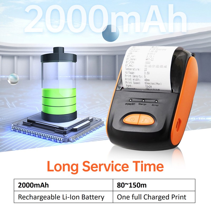 Receipt Printer Portable 58mm Mobile Thermal Printer Wireless BT Mini