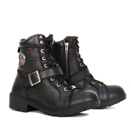 Hot Leathers BTL1004 Ladies 6-inch Black Lace-Up Leather Boots with Buckle Strap - 10