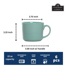 Double Line 3.75"/12 oz Mug, Set of 6, Seafoam