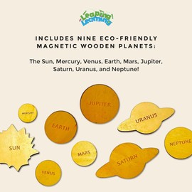 LEAPING LEARNING Wooden Planet Magnets for Kids Supplies, Learning Must-Haves for Home/Classroom Use, Solar System Magnets for Refrigerator & School Board, Toys for Toddlers 3+ and Kids Alike