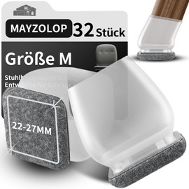 MAYZOLOP MAYZOLOP 32 Stck Stuhlbeinkappen Transparente, ?22-27mm Stuhlbeinkappen Schr?ge Stuhlbeine mit Grau Filz, Hartholzboden Stuhlbeinschoner, Stuhlbeinkappen Eckig, Kein L?rm Kein Kratzer