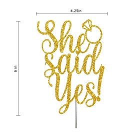 She Said Yes - Decoración para tartas con purpurina, ideas para decoración de bodas, aniversario, despedida de soltera, compromiso, decoración de calidad premium, purpurina resistente de doble cara, palo de acrílico. Fabricado en Estados Unidos (Oro)