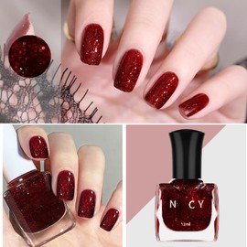 ASMAYSA Red Glitter Nail Polish Quick Dry, Instant Dry Nail Polish for Women & Girls, Highly Pigmented Red Nail Polish Gel Color, Long Wear Red Reflective Nail Polish Gel for Home DIY Nail Art, 12 ML