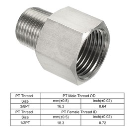 MECCANIXITY Hex Bushing, 3/8 PT Male to 1/2 PT Female Stainless Steel Pipe Fitting Adapter