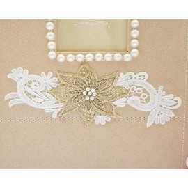 Towdah Perez higher volume capacity XL magnetic page wedding album. 80 pages, 4x6, 5x7, 8x10, 8x12 photos, gift box. Fabric pearls gold lace flowers wedding album, personalizable