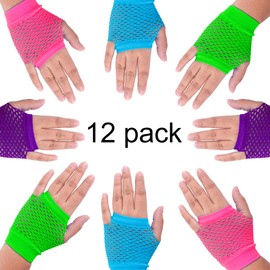 Super Z Outlet Fingerless Fishnet Neon Gloves for Parties, Costumes (12pk)