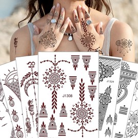 XMASIR 12 Sheets Black Brown Temporary Tattoo Sticker For Women Girls, Waterproof Fake Tattoos Kit Indian Mandala Flower Tattoo Stencils For Wedding Party Festivel