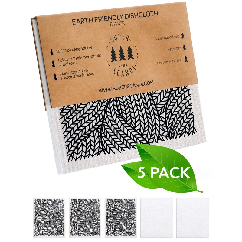 SUPERSCANDI Line Knitting Black 5 Pack (3 Patterned, 2 White)