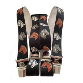 Generisch Reiter Pferde P-005 Braces from Austria Vienna in Horse Design 35 mm Wide in H-Shape with 4 Extra Strong Clips Uni / Horse Black, black