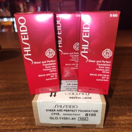 Shiseido Lot of 3 Shiseido Sheer & Perfect Foundation Oil Free SPF18 1 OZ B100 Deep Beige
