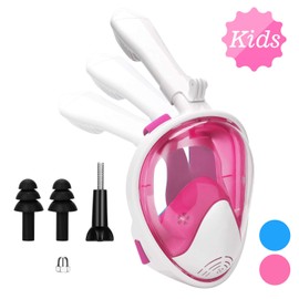 Oumers Newest Version Kids Full Face Snorkel Mask, 180Â° Panoramic View Snorkeling Mask Set with Safety Free-Breathing System, Detachable Camera Mount Anti-Fog Anti-Leak