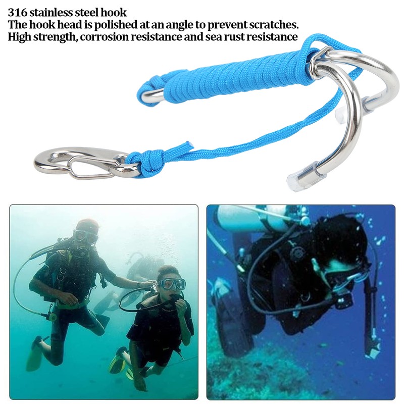 Diving Hooks Stainless Steel Double Reef Hook with Spiral Coil