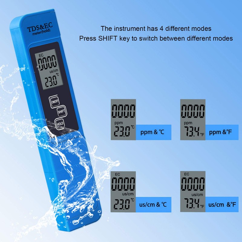 Fdit Portable Digital pH Tester, TDS EC Temperature Meter, Conductivity