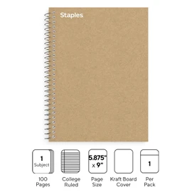 STAPLES Sustainable Earth 749565 Wirebound 1 Subject Notebook 9 1/2-Inch X 6-Inch Each (16769)