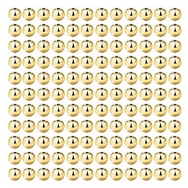 200 piezas de cuentas espaciadoras redondas lisas doradas - Latón bañado en oro, resistente al deslustre, cuentas conectoras sueltas sin uniones para hacer pulseras de bricolaje (4 mm / 0.16 pulgadas)