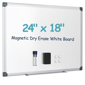 Paporia 24"x18" White Board for Wall, Aluminum Frame Dry Erase Board, Hanging Magnetic Whiteboard with 1 Eraser & 2 Markers & 4 Magnets for Home, School, Office, Dorm Room, Classroom