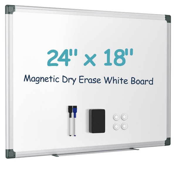 Paporia 24"x18" White Board for Wall, Aluminum Frame Dry Erase