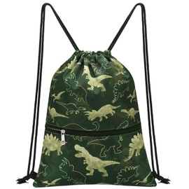 WAWSAM Dinosaur C Drawstring Backpack, Waterproof, 15 cu in, Polyester, Daypack Backpack for Boys Kids Swim Beach Gym Dance Travel