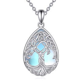 VENACOLY NA Gift Tree of Life Necklace S925 Sterling Silver Narcotics Anonymous Recovery Symbol Necklaces Moonstone Tree of Life NA Sobriety Pendant Jewellery for Women Fmale
